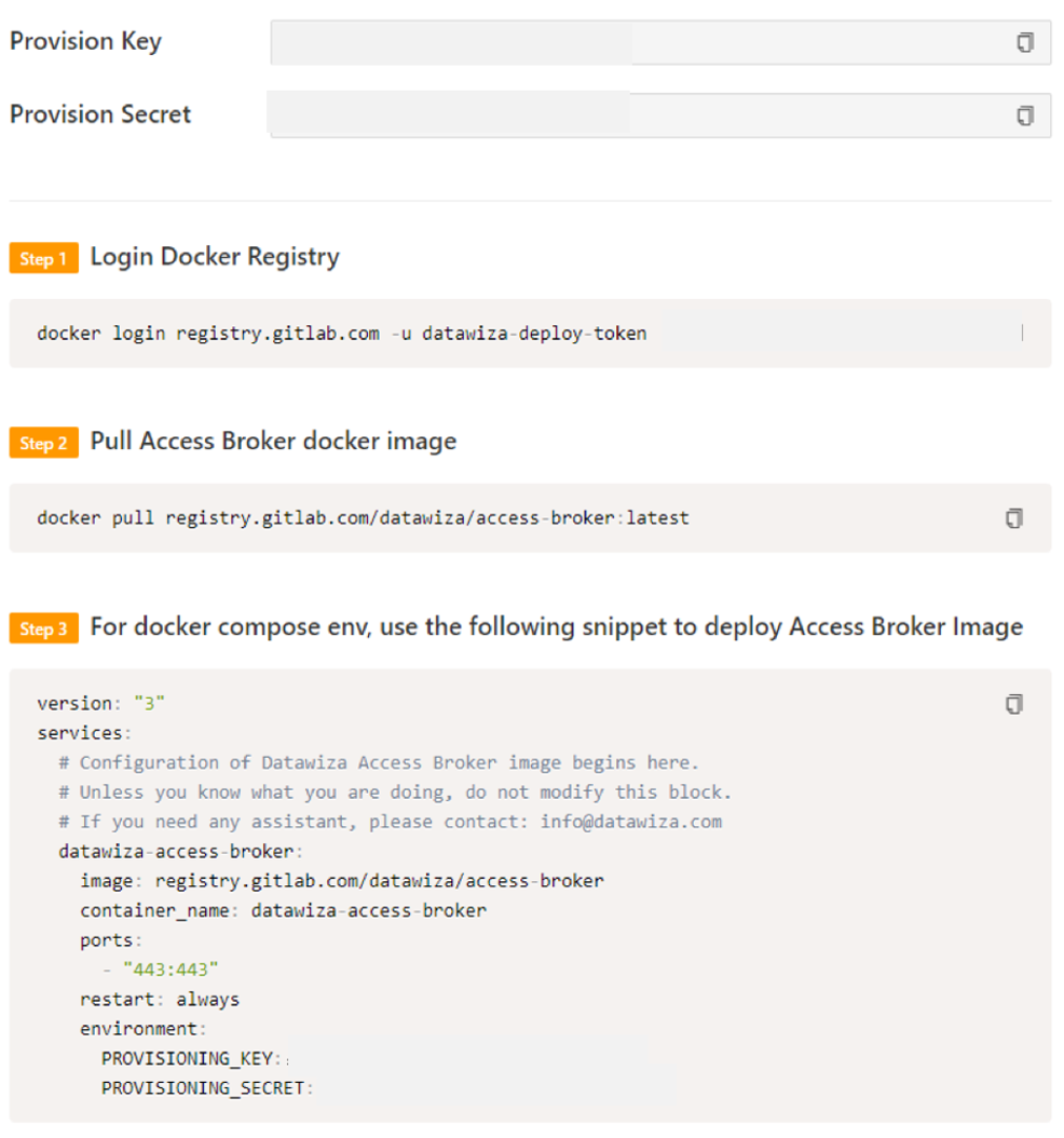 Screenshot di tre set di informazioni Docker.