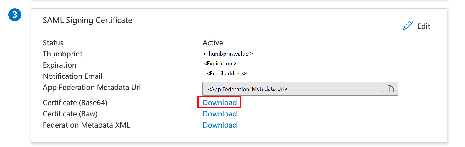 Screenshot che mostra il collegamento Di download del certificato.