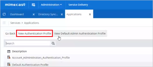 Screenshot shows new Authentication Profile selected.