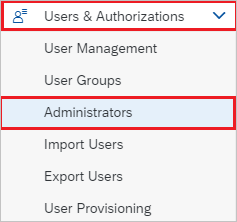 Screenshot della console di SAP Cloud Identity Services Amministrazione.