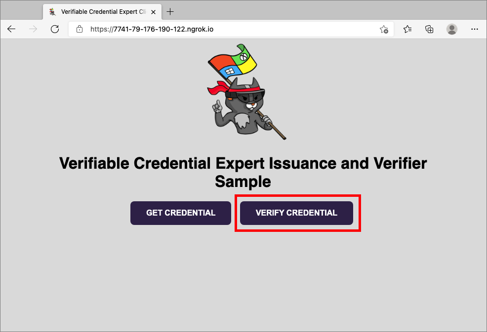 Screenshot che mostra come verificare le credenziali dall'app di esempio.