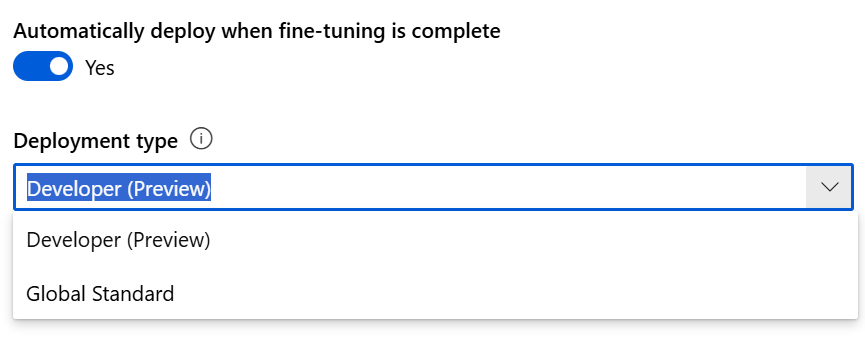 Screenshot dell'interruttore di distribuzione automatica nella procedura guidata per la creazione di un modello personalizzato nel portale di Foundry.