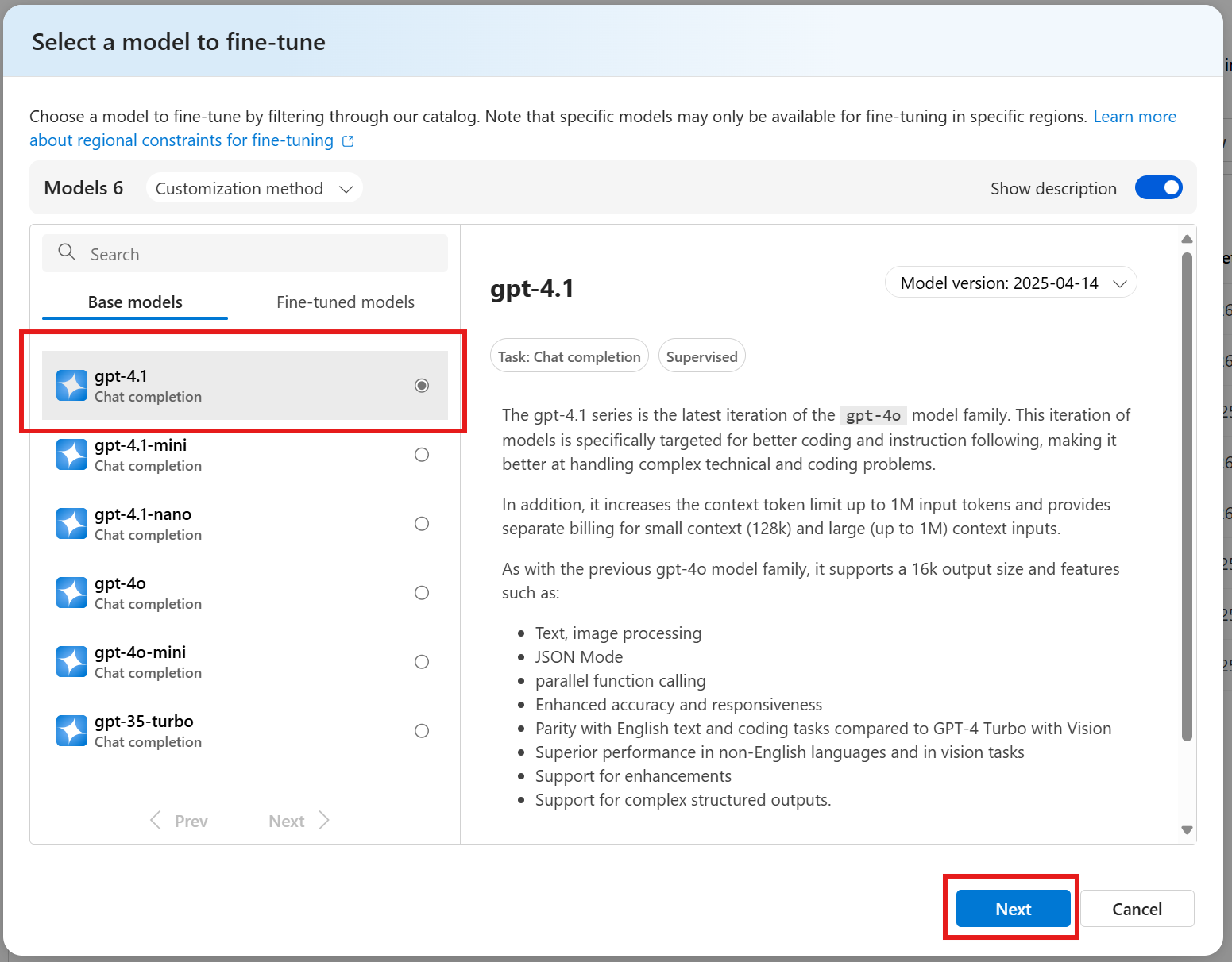 Screenshot della finestra di dialogo per la selezione del modello nel portale Foundry.