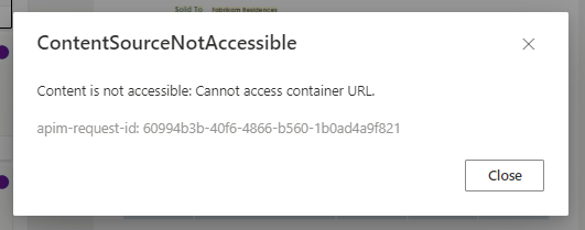 Screenshot dell'errore relativo all'origine contenuto non accessibile.