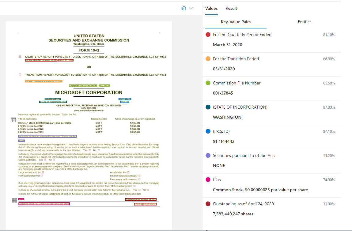 Screenshot dell'analisi del documento generale con Studio di Informazioni sui documenti.