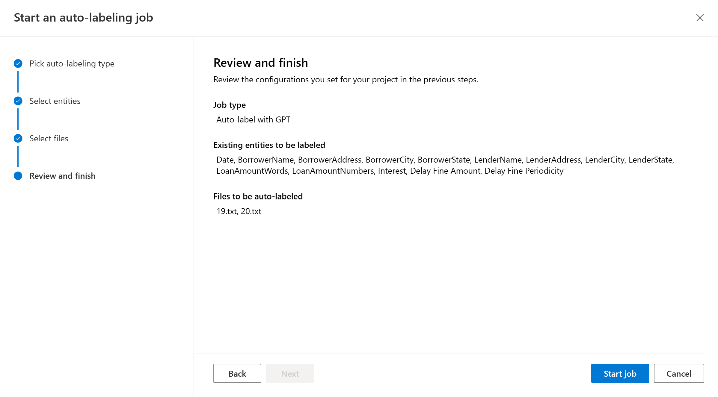 Screenshot che mostra la schermata di revisione per un processo di autotag.