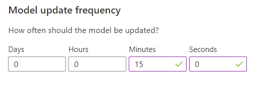 La frequenza di aggiornamento del modello imposta quanto spesso viene riaddestrato un nuovo modello Personalizer.