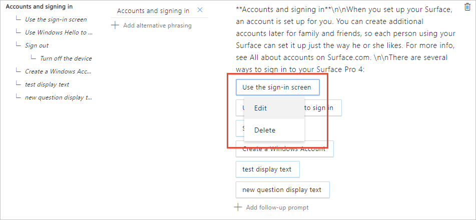 Comando Modifica per il testo visualizzato