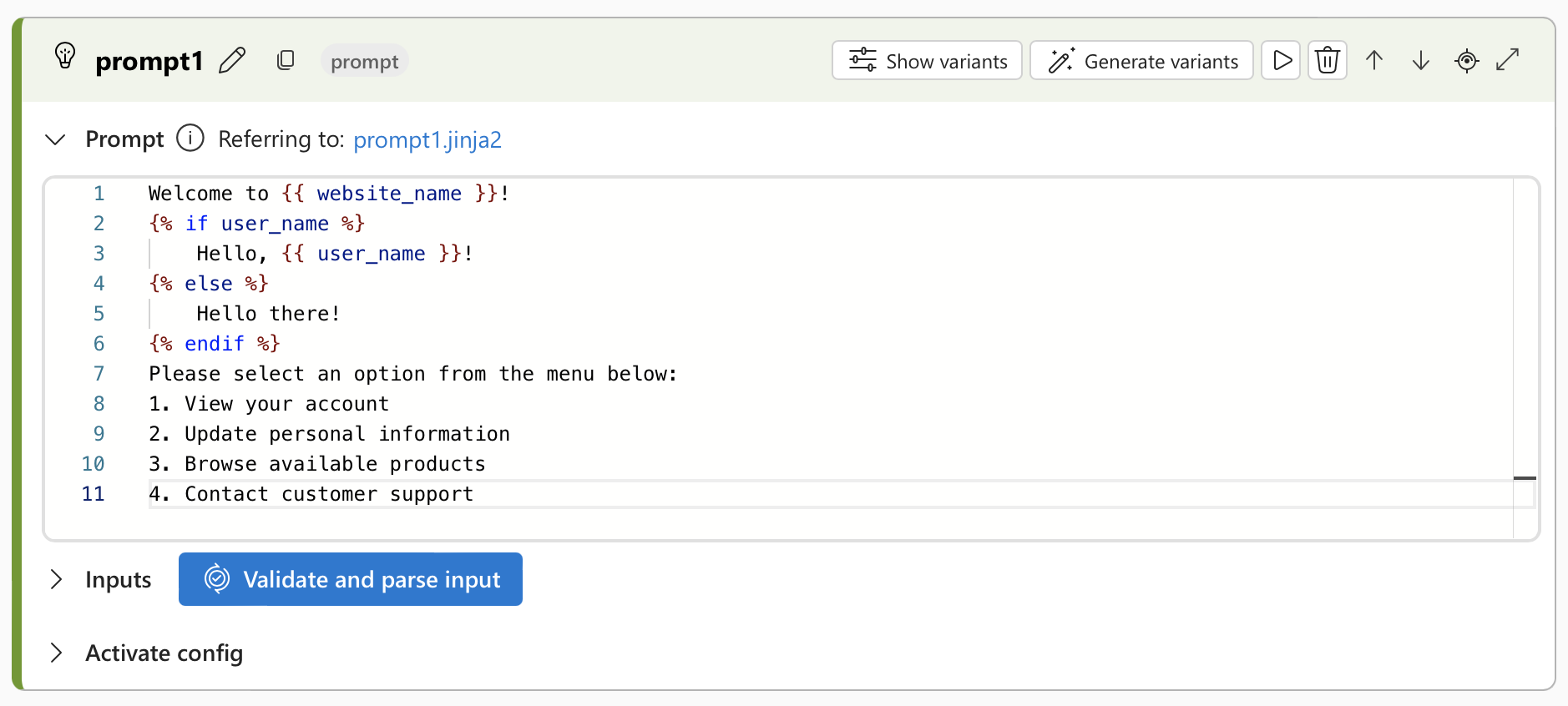 Screenshot che mostra lo strumento Richiesta aggiunto a un flusso in Studio AI della piattaforma Azure.
