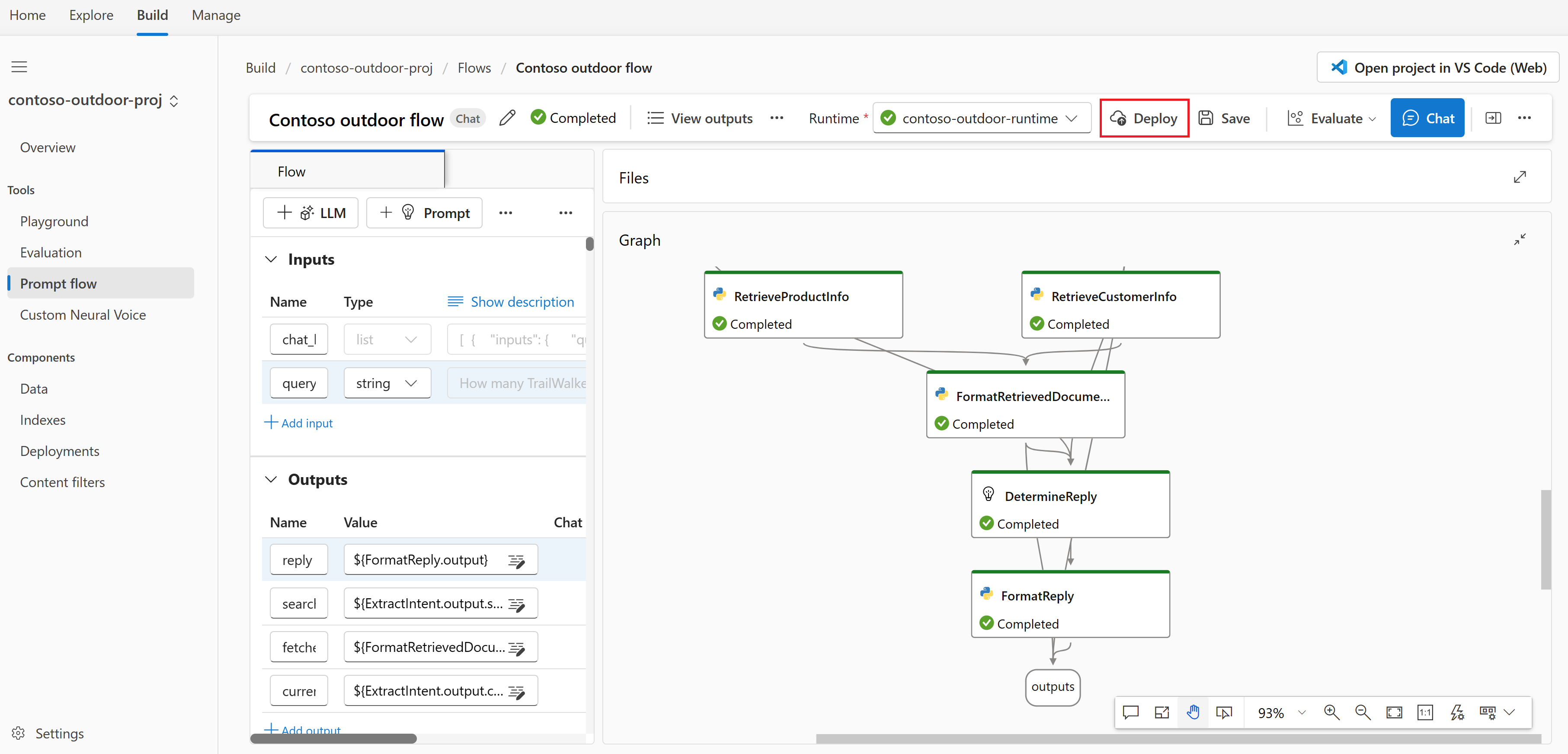 Screenshot del pulsante Deploy (Distribuisci) da un editor del flusso di richiesta.