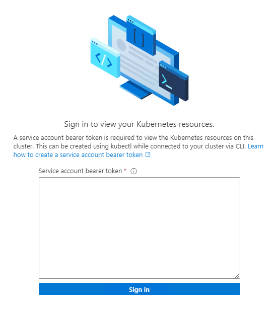 Screenshot che mostra la pagina che richiede il token di accesso.