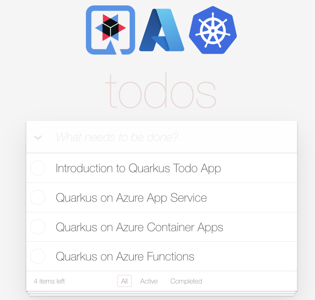 Screenshot dell'app di esempio Todo.