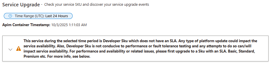 screenshot del riquadro categoria di aggiornamento del servizio.