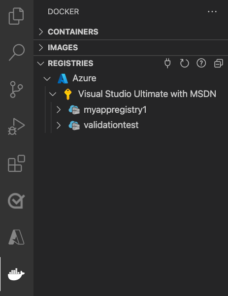 Screenshot che mostra il valore Registries con Azure espanso.