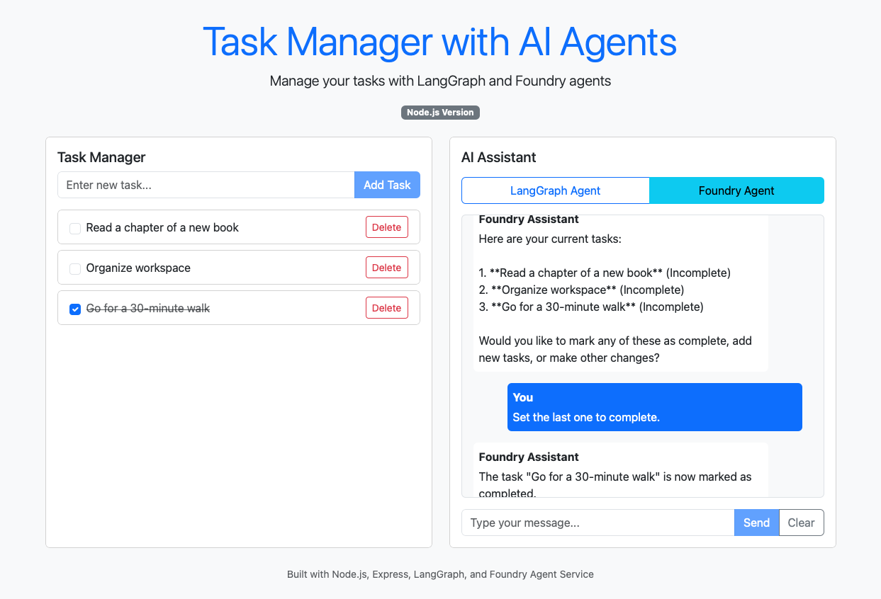 Screenshot di una sessione di completamento della chat con un agente Microsoft Foundry.
