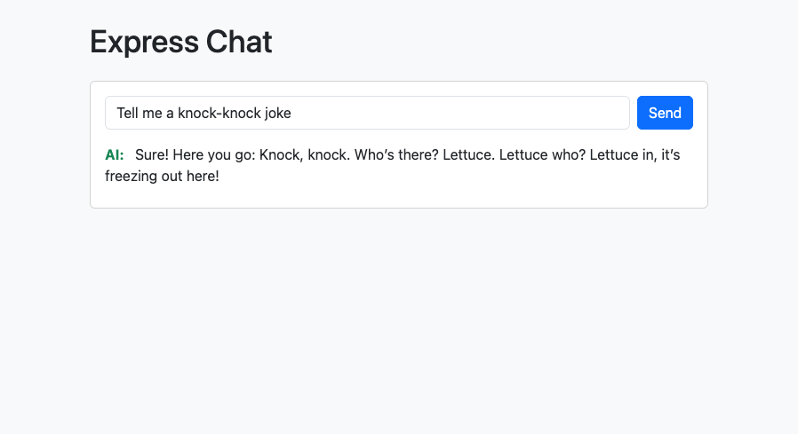 Screenshot che mostra il chatbot in esecuzione nel servizio app di Azure.