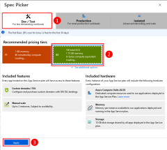 Screenshot che mostra come selezionare il piano di servizio app di base nel portale di Azure.