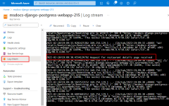 Screenshot che mostra come trasmettere i log nel portale di Azure.