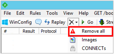 Screenshot che mostra l'icona X selezionata, che mostra l'opzione Rimuovi tutto.