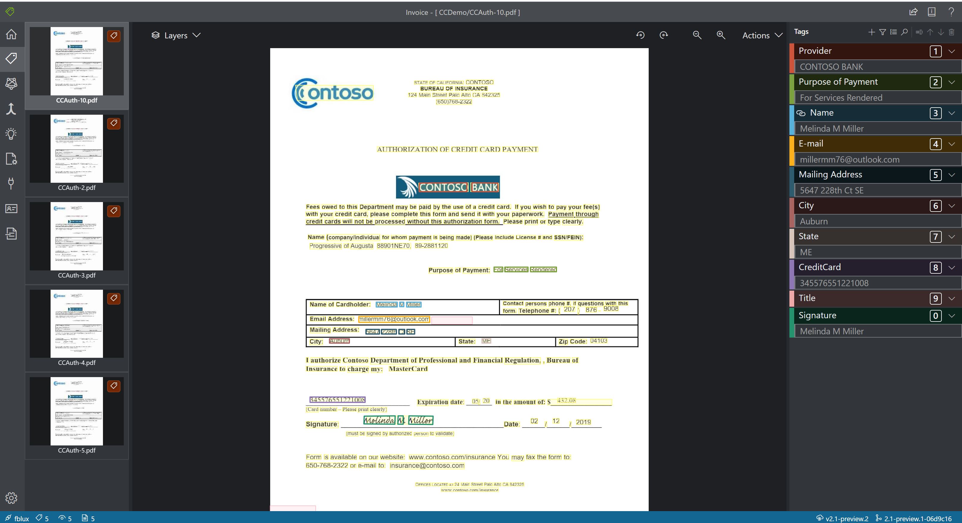 Screenshot dello strumento Di intelligence per i documenti che analizza una finestra del modulo personalizzata.