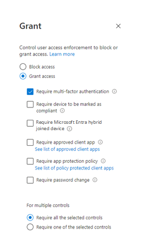 Screenshot that shows applying the multifactor authentication requirement.