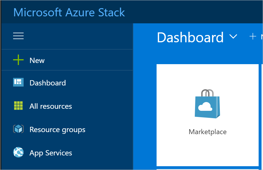 Screenshot che mostra il Marketplace dell'hub di Azure Stack.