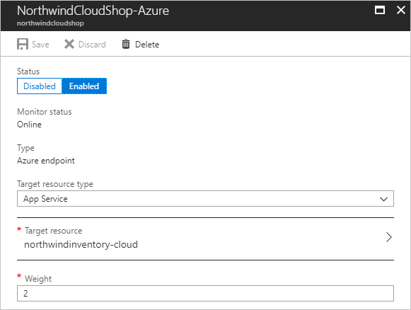 Screenshot che mostra come abilitare un endpoint di Azure nella portale di Azure.