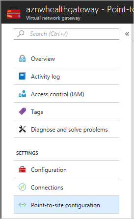 Screenshot che mostra l'opzione da punto a sito in un gateway di rete virtuale di Azure.