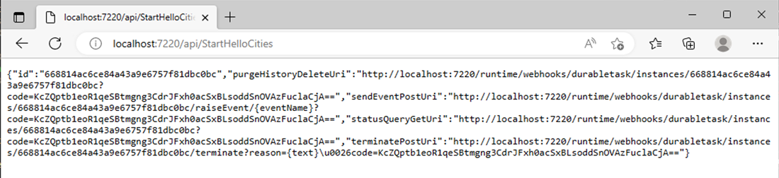 Screenshot che mostra una finestra del browser con la voce statusQueryGetUri evidenziata.