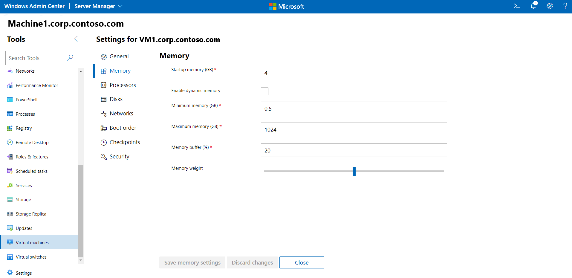 Schermata Modifica delle impostazioni di memoria della macchina virtuale