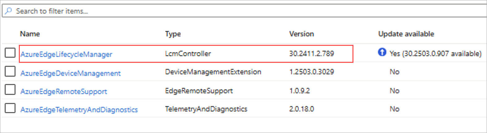 Screenshot della versione dell'estensione installata sulle macchine locali di Azure che possono essere convalidate.