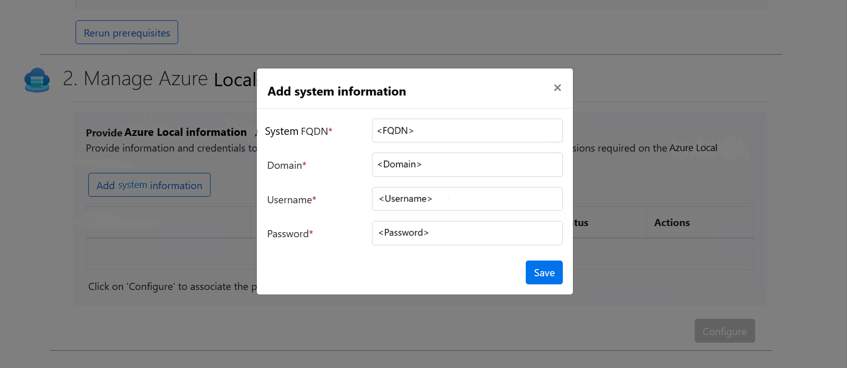 Screenshot che mostra la finestra popup Aggiungi informazioni cluster.