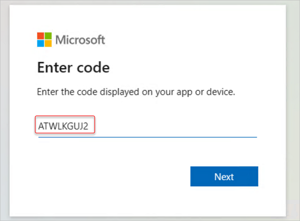 Screenshot che mostra il popup di autenticazione del codice.