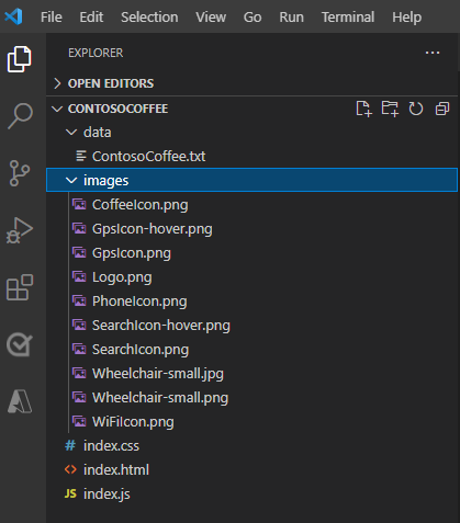 Screenshot della cartella images nella directory Contoso Coffee.