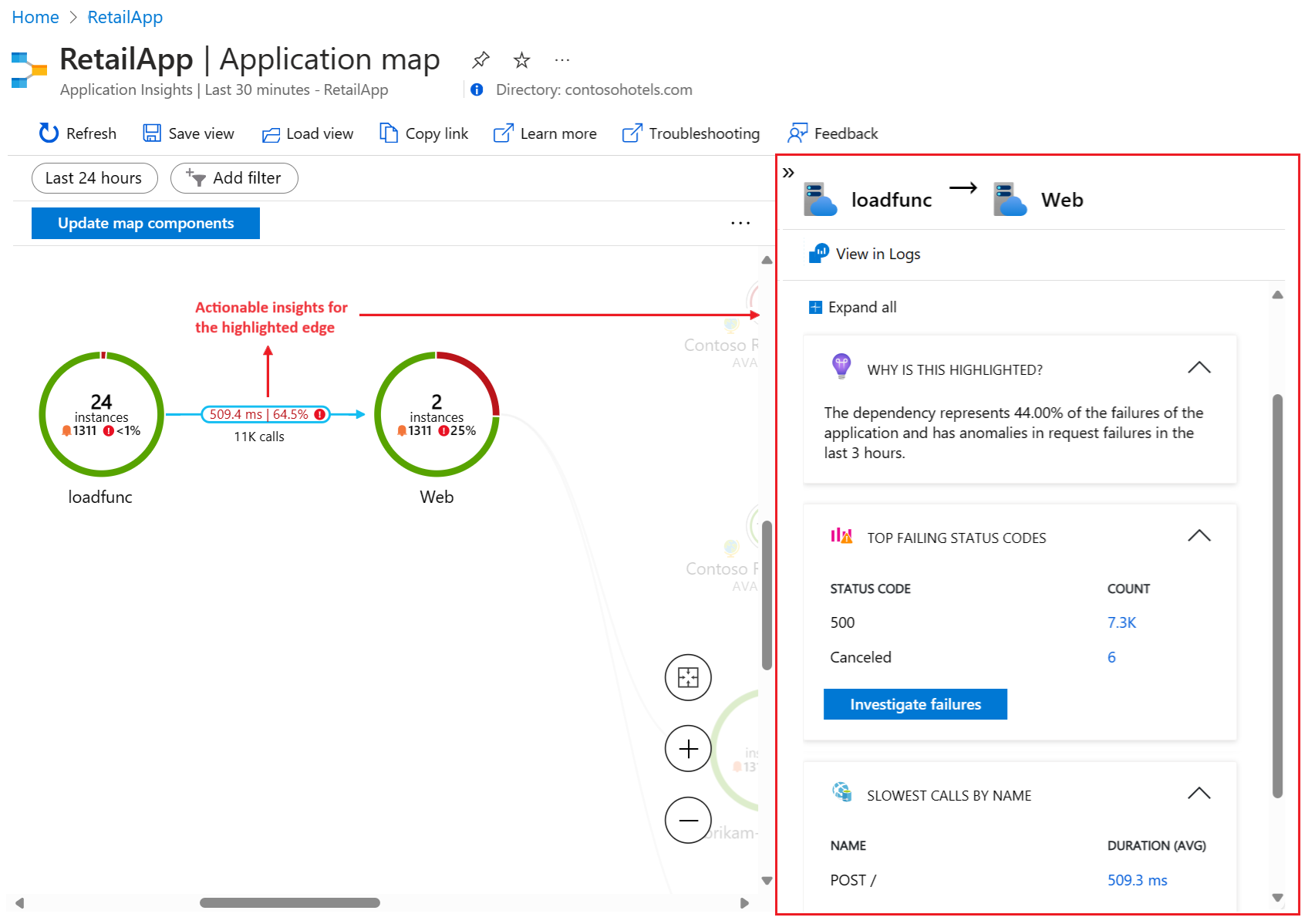 Screenshot che mostra le informazioni dettagliate interattive per il bordo selezionato nella mappa dell'applicazione.