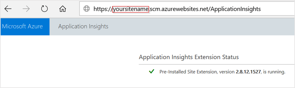 Screenshot che mostra il percorso URL per controllare la versione dell'estensione in esecuzione.
