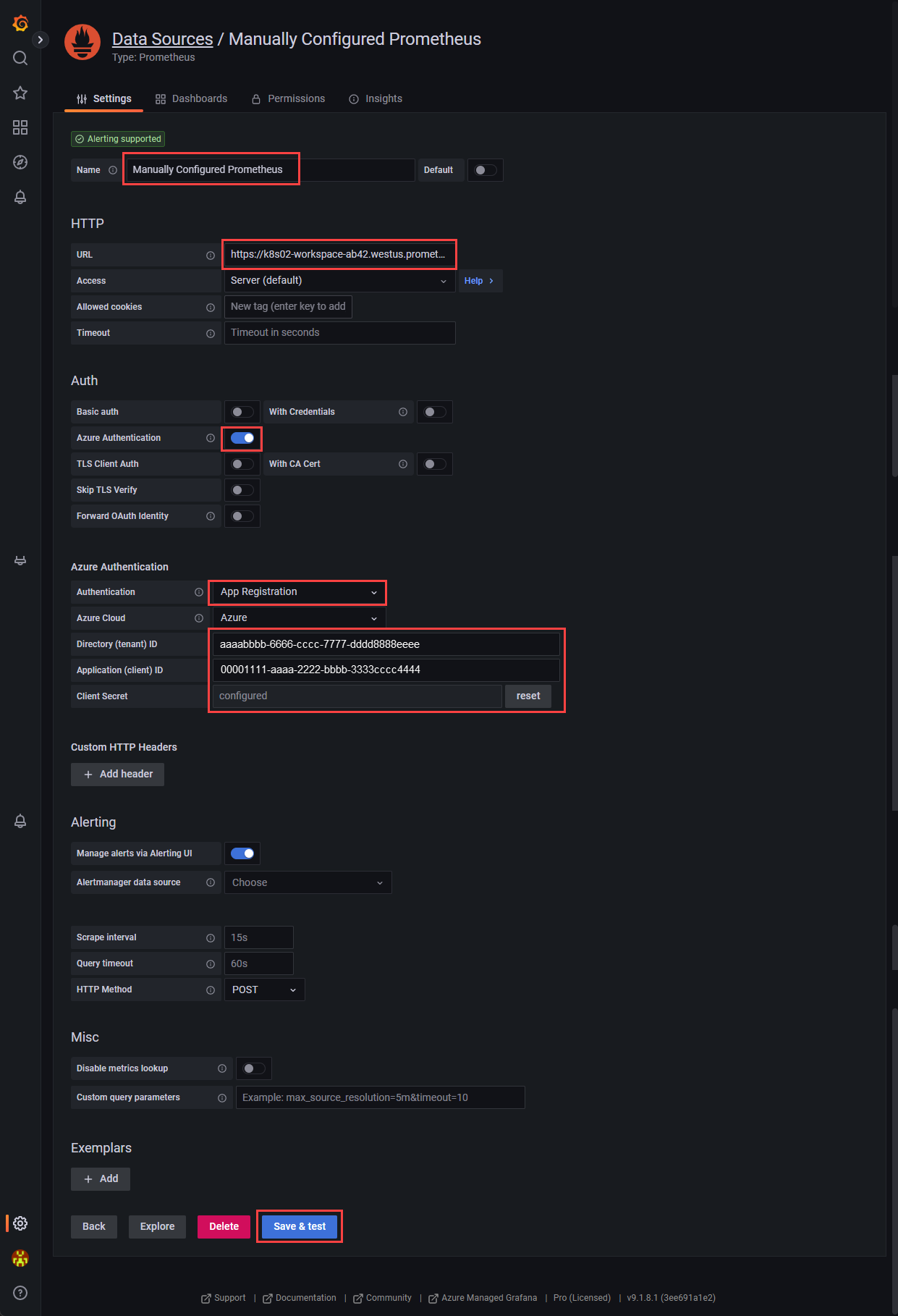 A screenshot showing the Grafana settings page for adding a data source.