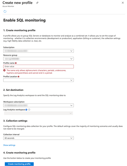 Screenshot della pagina di dettaglio Crea nuovo profilo del portale di Azure.