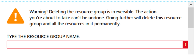 Screenshot che mostra la conferma dell'eliminazione del gruppo di risorse.