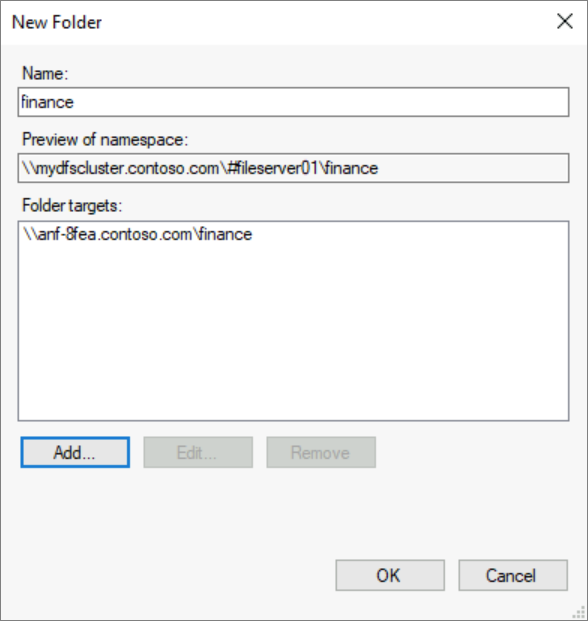 Screenshot della finestra di dialogo Nuova cartella.
