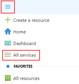 Screenshot che mostra tutti i servizi nel menu portale di Azure.