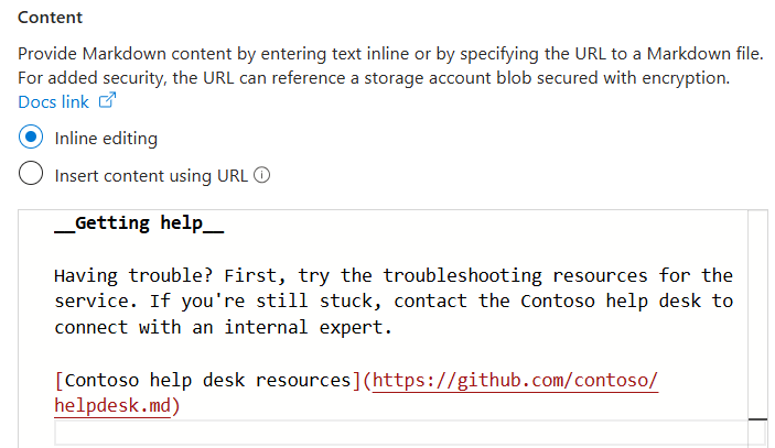 Screenshot che mostra l'immissione di contenuto inline