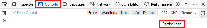 Screenshot dell'impostazione console per Rendere persistenti i log.