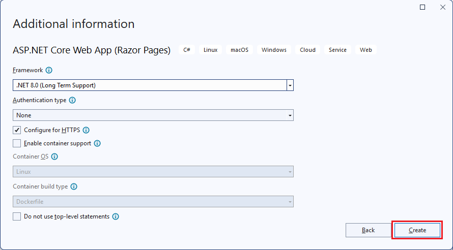 Screenshot della finestra Nuova applicazione Web principale di ASP.NET con l'opzione Applicazione Web selezionata.