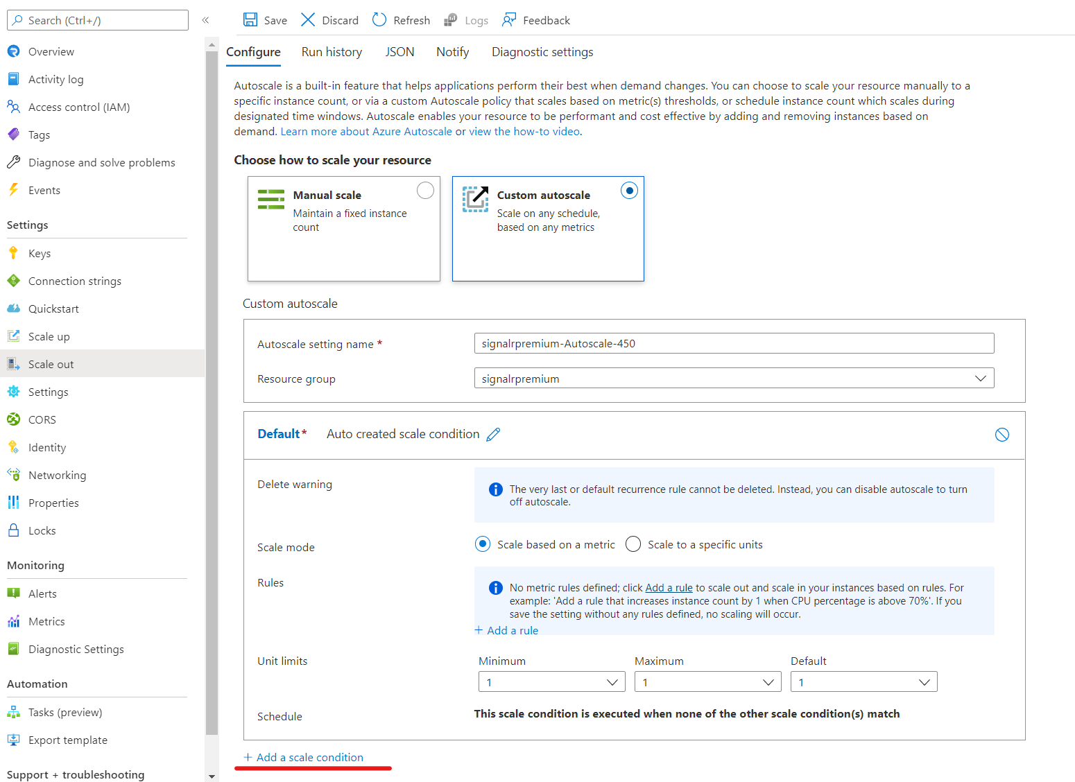 Screenshot of custom scale rule screen.