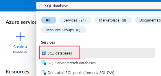 Screenshot that shows how to search and select SQL database.