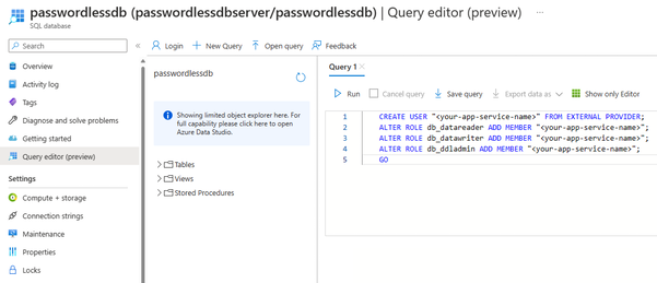 Screenshot che mostra come usare l'editor di query di Azure.