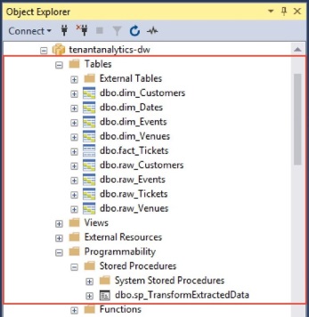 Lo screenshot mostra Esplora oggetti con la cartella delle tabelle espansa per visualizzare vari oggetti di database.