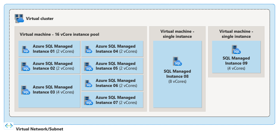 Diagram showing Instance pool and two individual instances in the virtual cluster.