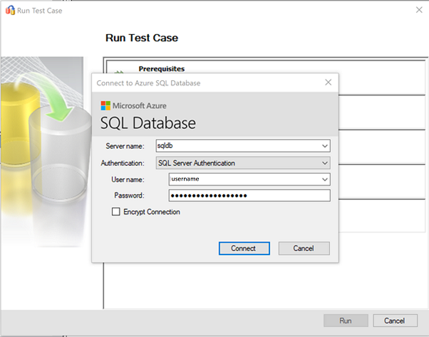Screenshot that shows step to connect to sql target.